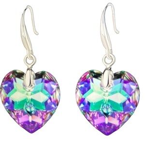 Simple Style Heart Shape Glass Women’s Pierced Earrings, Green and Purple